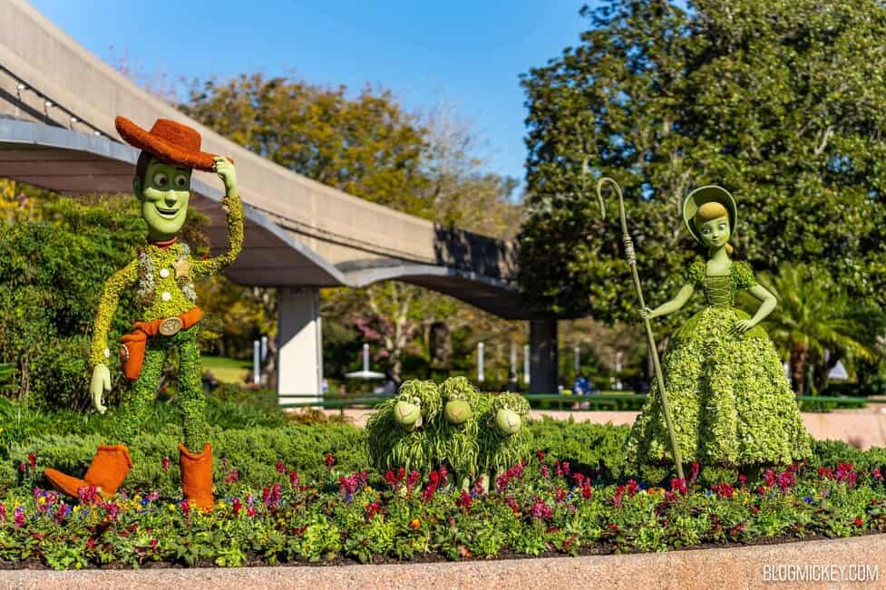 Woody, Bo Peep & Sheep Topiaries Relocated to New World